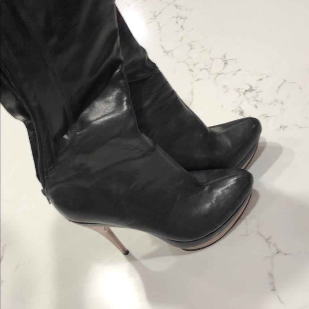 EUC black leather stiletto boots